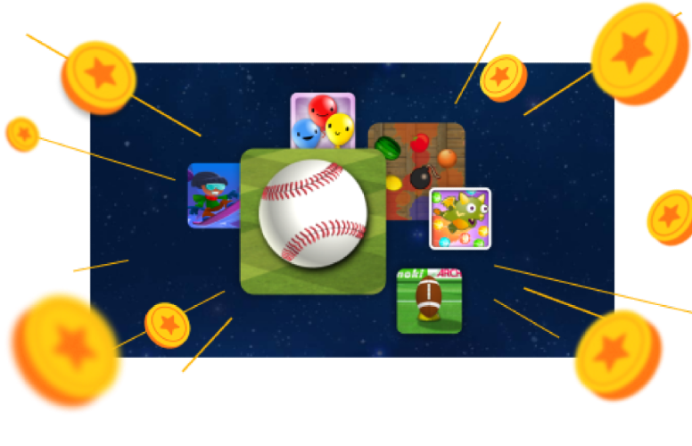 A baseball game scene featuring a ball and scattered coins on the field, capturing a unique blend of sports and currency.