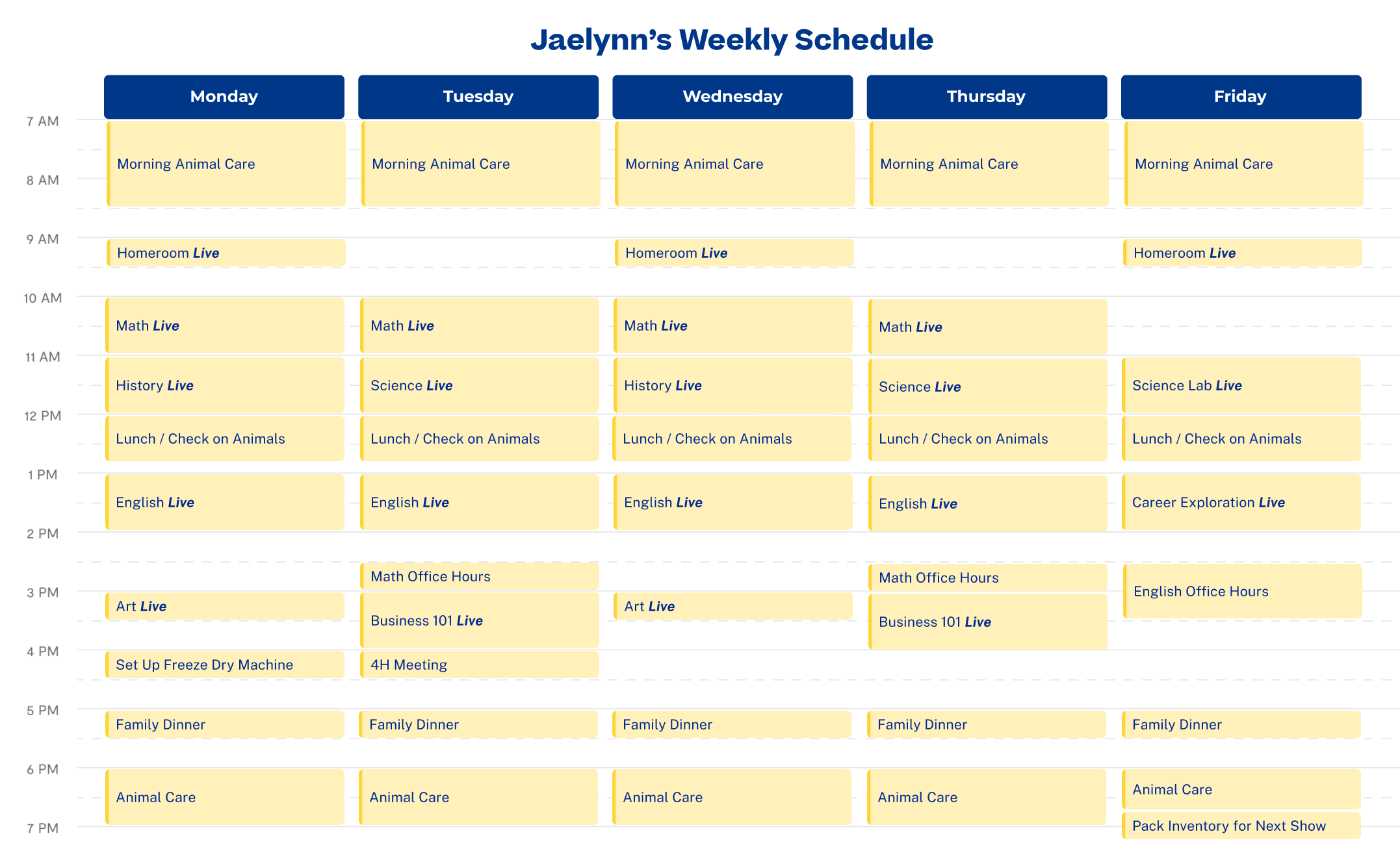 Horario semanal de Jaelynn